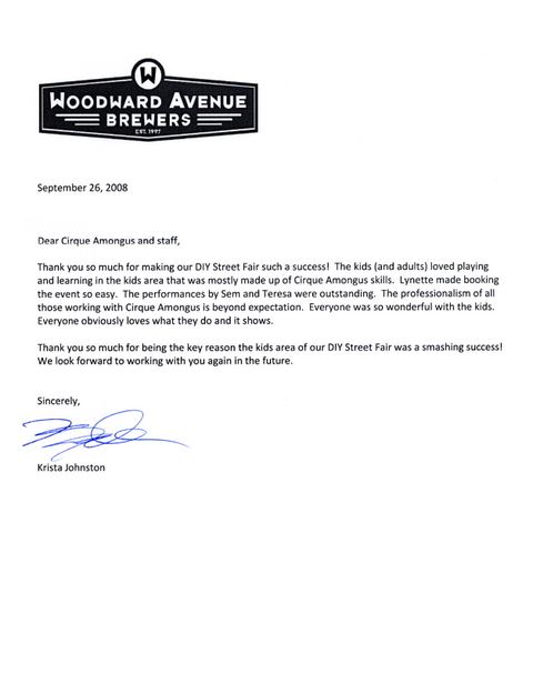 Letter of recommendation &mdash; Woodward Avenue Brewers, Workshop + Show, 2008