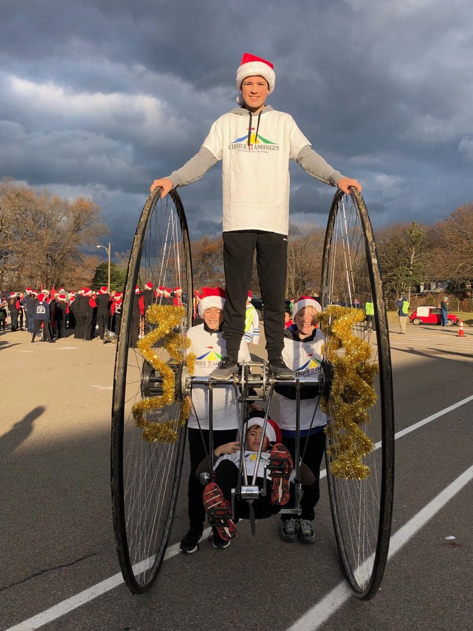 Riding a parade cycle